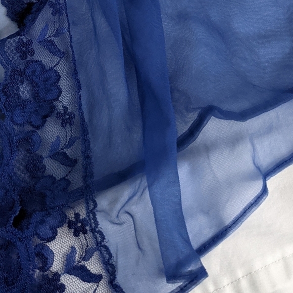 VTG Sheer Blue Lace Open Front Nightgown Cover Up Robe With Bow - Picture 9 of 13